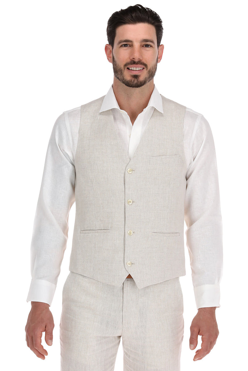 Chaleco de lino natural para hombre - vista trasera