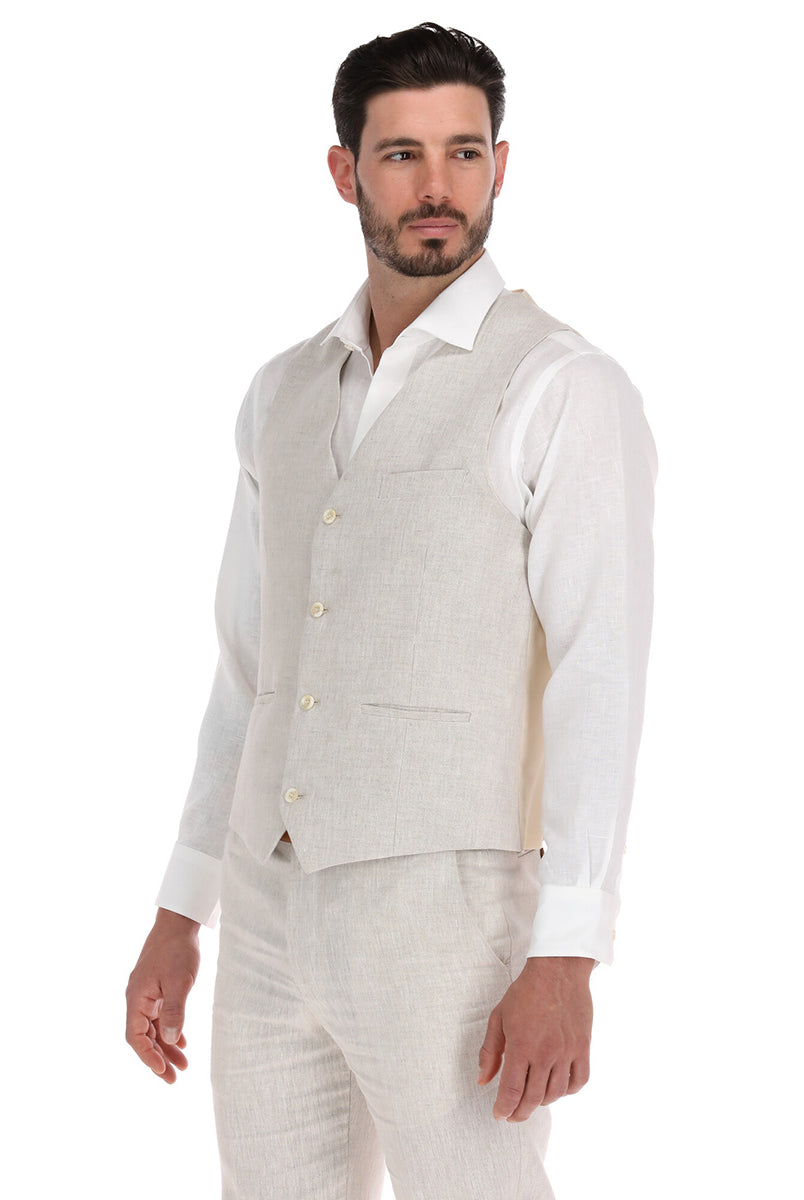 Chaleco de lino natural para hombre - vista de tres cuartos