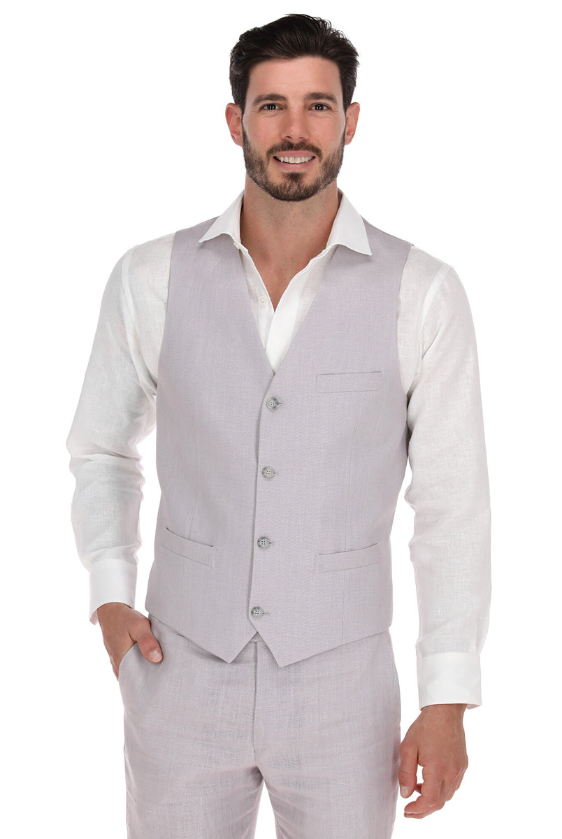 Chaleco de lino gris medio para hombre - vista frontal