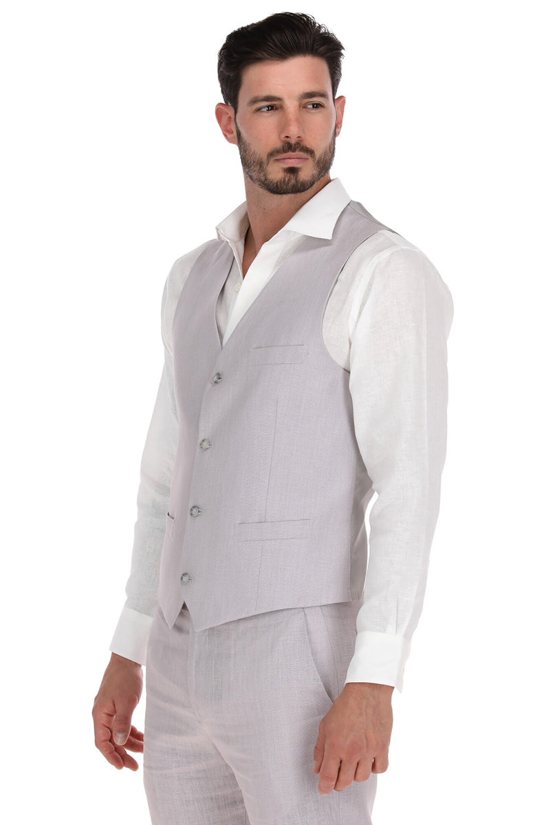 Chaleco de lino gris medio para hombre - vista trasera