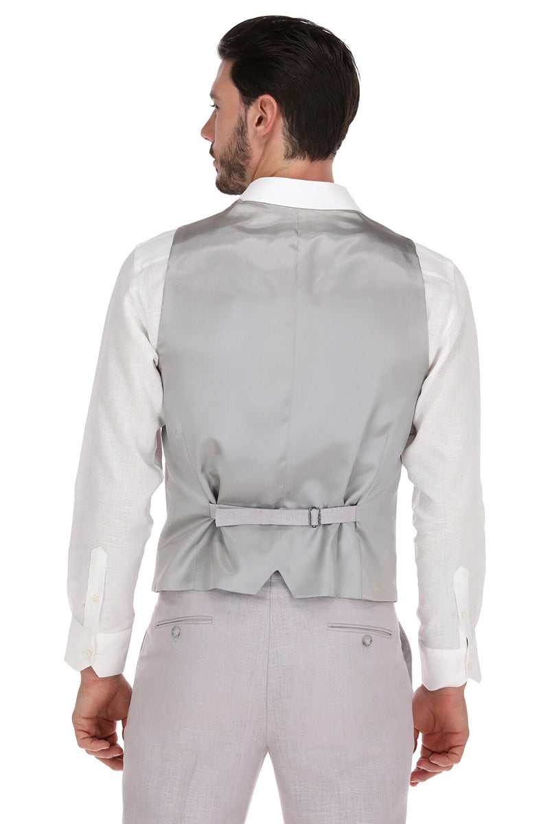 Chaleco de lino gris medio para hombre - vista de tres cuartos