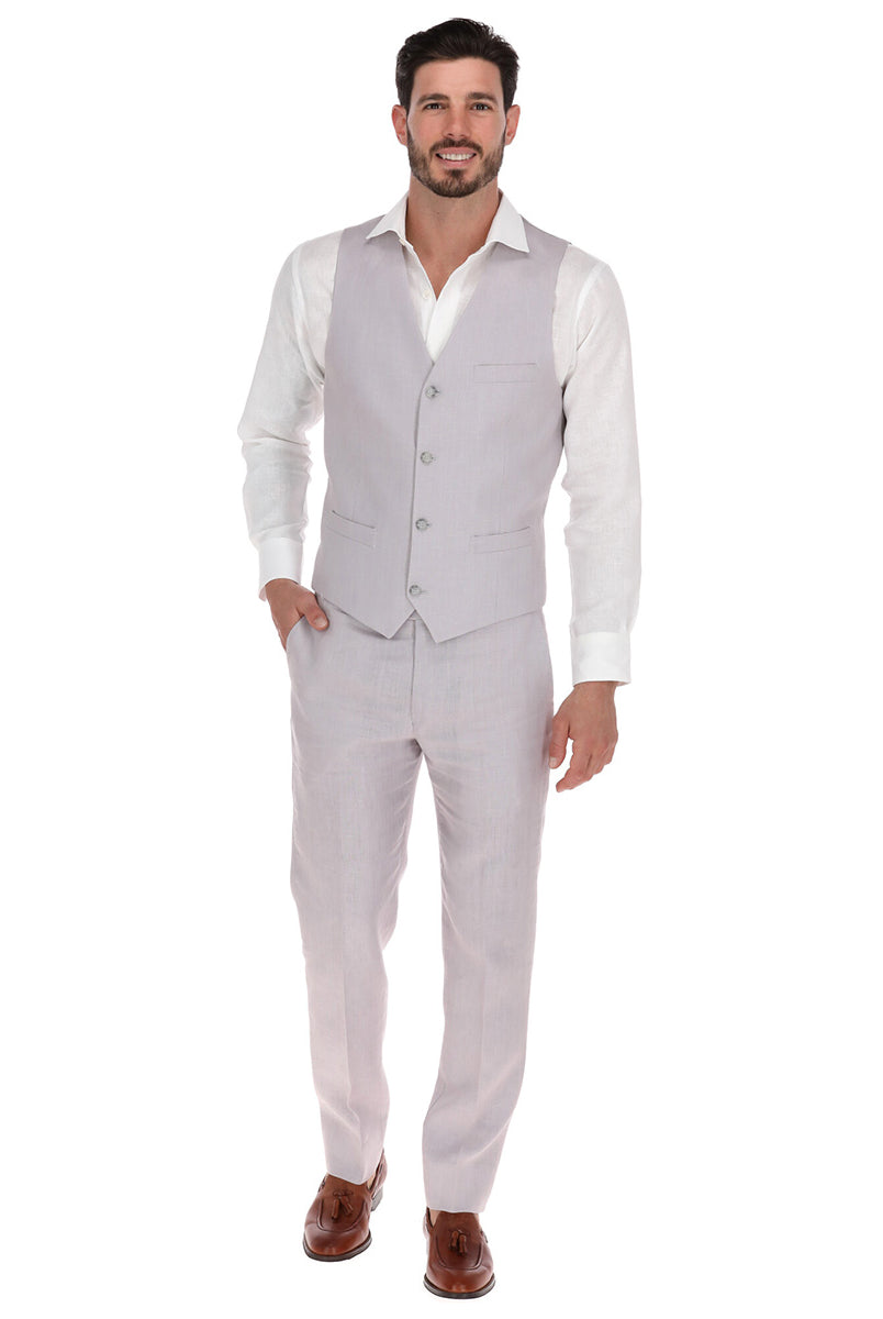 Chaleco de lino gris medio para hombre - detalle de botones
