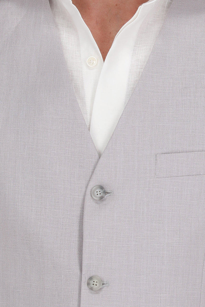 Chaleco de lino gris medio para hombre - detalle de tela