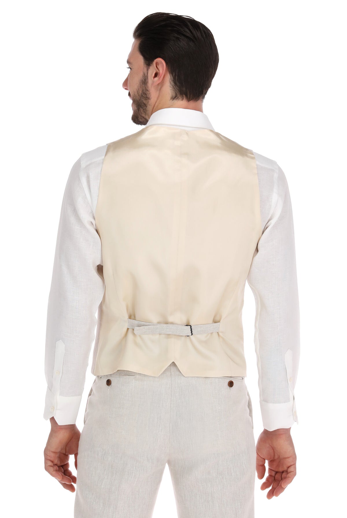 Chaleco de lino natural para hombre - detalle de botones