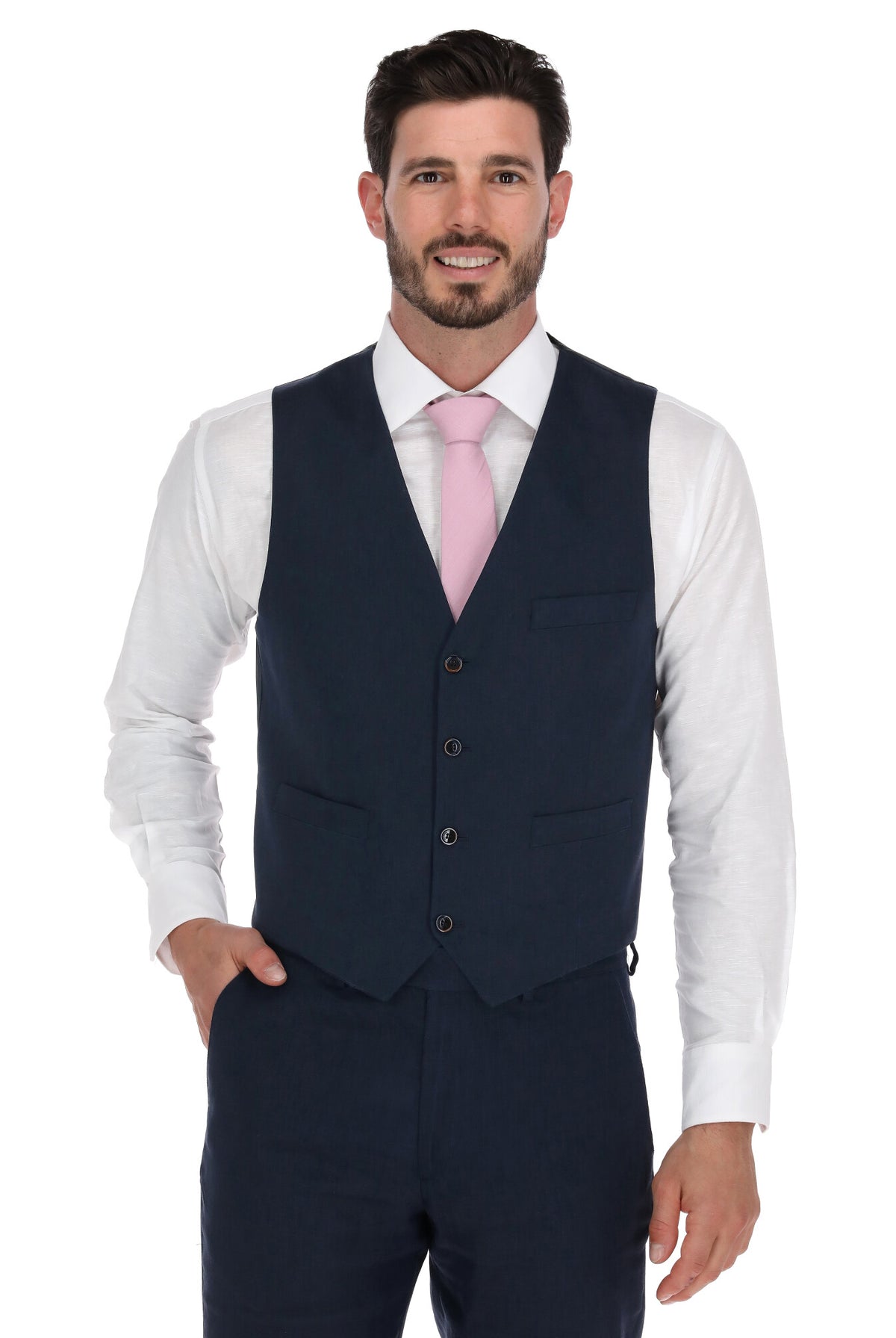 Chaleco de lino azul marino para hombre - vista frontal