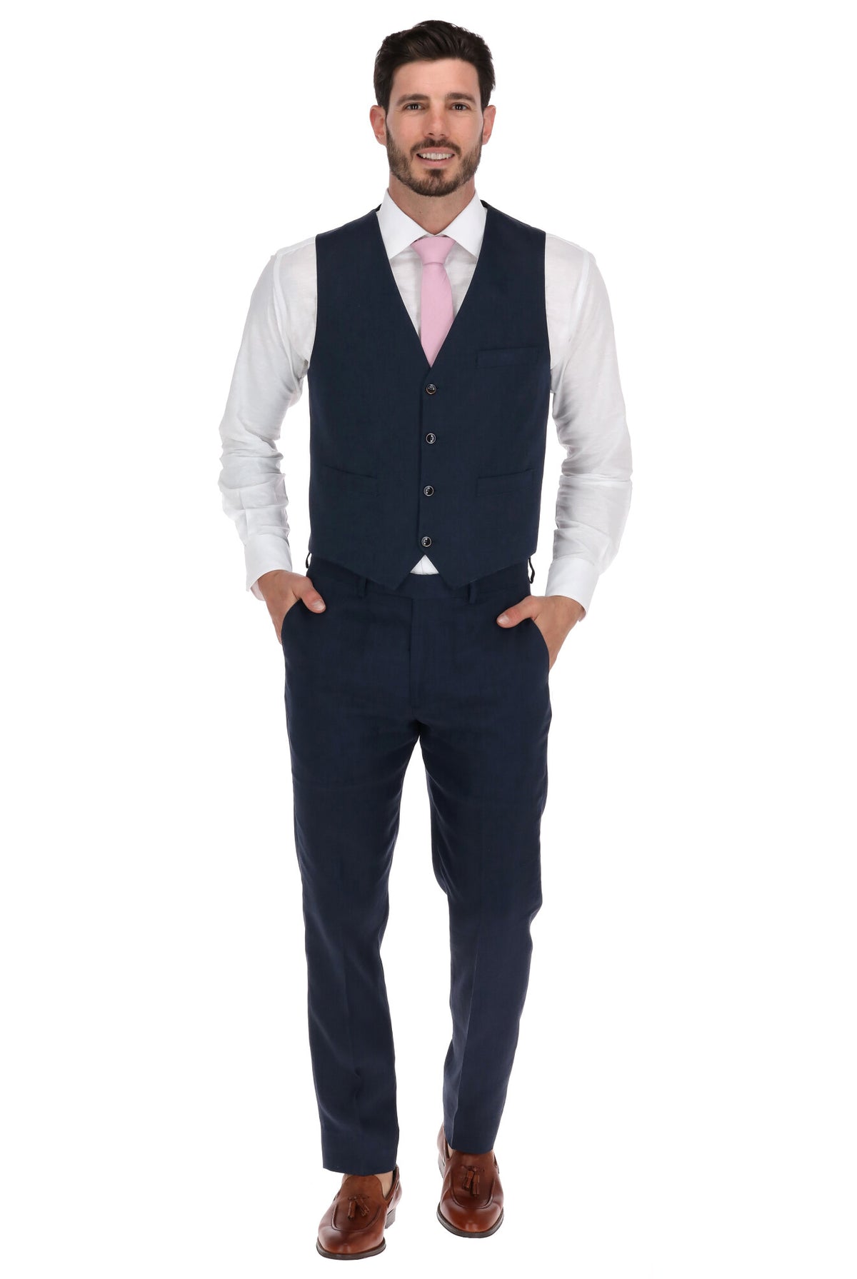 Chaleco de lino azul marino para hombre - detalle de botones