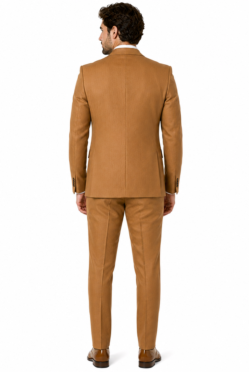 Traje de lino café tabaco para hombre - vista trasera