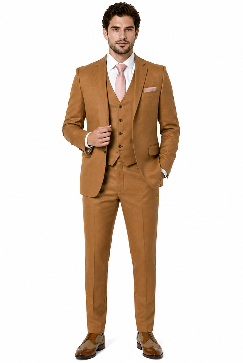 Traje de lino café tabaco para hombre - vista frontal