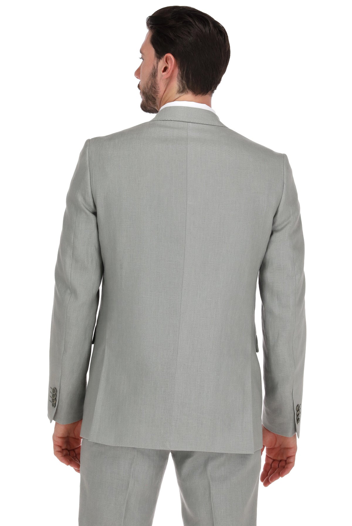 Traje de lino gris oxford para hombre - vista trasera