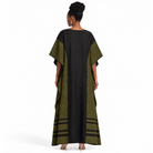 Espalda de kaftán negro con rebozo de algodón tejido en telar de pedal, Camasha