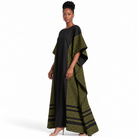 Kaftán de rebozo negro y verde con mangas tipo mariposa, vista tres cuartos, Camasha